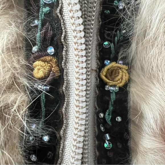 Penny Lane Rabbit Fur Full Zip Vest Leather Trim Beaded Size L Bratz Mobwife - Picture 9 of 12